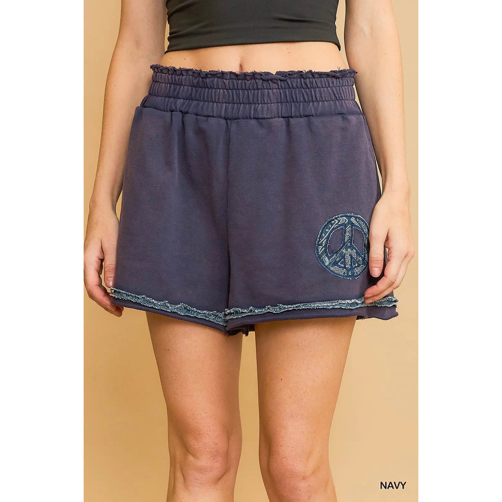 K9209-NS G Umgee Mineral Washed Peace Shorts Navy Various Sizes - Picture 2 of 2
